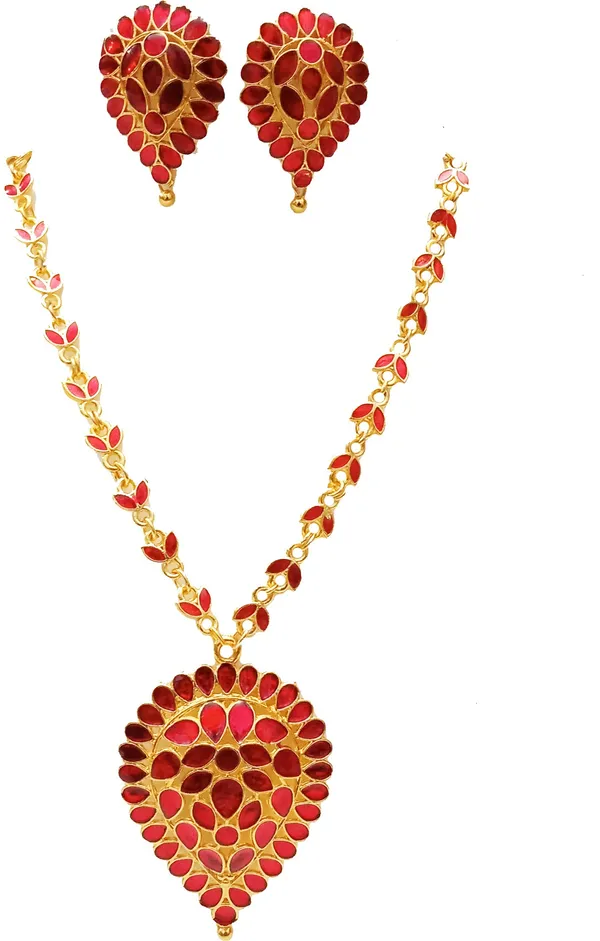 Assamese_Traditional_Gold_Plated_Red_Colour_Dugdug_Chain_Jewellery_Set_For_Women